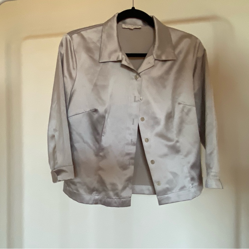 90s silver silk button down top